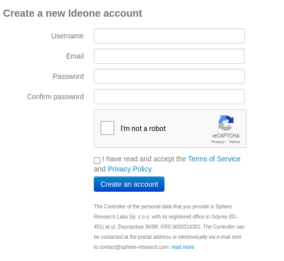 Creating an ideone account
