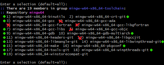 Selecting MinGW64 packages