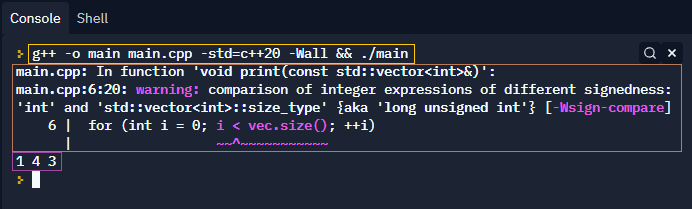 Compilation and running a code with warnings