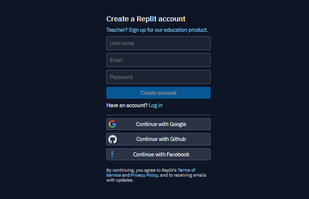 Creating a Replit account